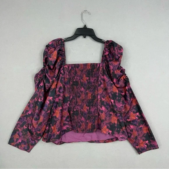 Anthropologie Samant Chauhan Blouse 2X Purple Floral Puff Square Ruched NWT - Picture 11 of 15